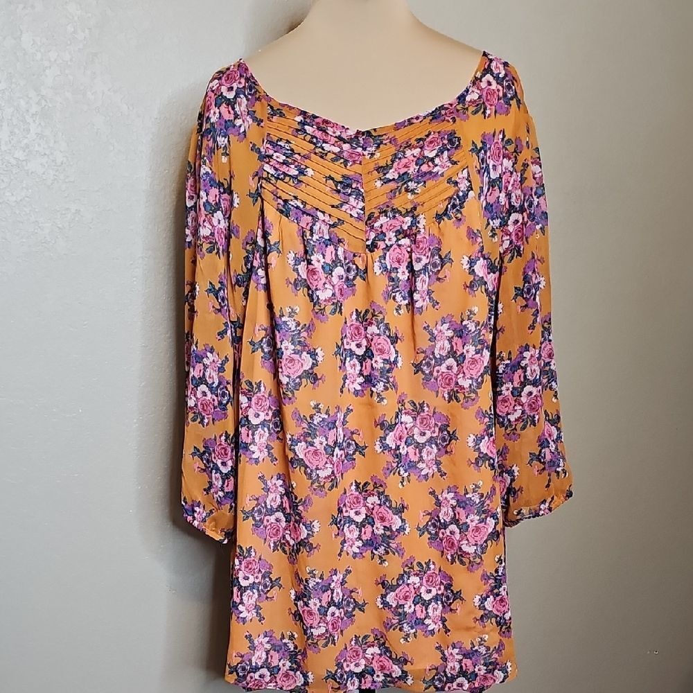 Modcloth 4X Orange Pink Floral Tunic Blouse